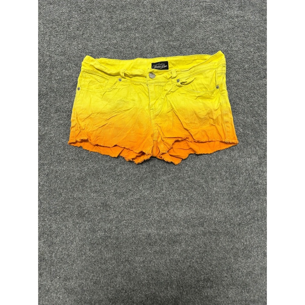Jane Doe Shorts Womens Size 11 Yellow Orange Ombre Dip Dye Raw Hem Denim Summer